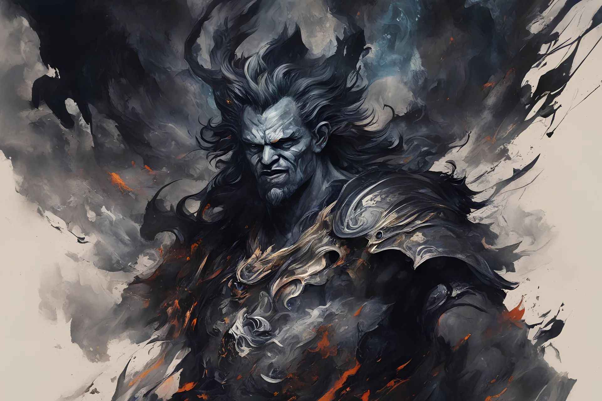 A visually striking and abstract representation of Hades, utilizing deep hues and complex shapes to evoke the mythical and godly aspects of his character, (visually striking abstract representation:1.4), (Hades, the mythical god:1.5), (deep hues and complex shapes:1.3), (expressive and godly ambiance:1.2), drawing inspiration from abstract interpretations of classical mythology