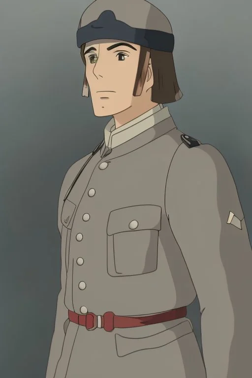 German male soldier, grey uniform, Blond hair, portrait