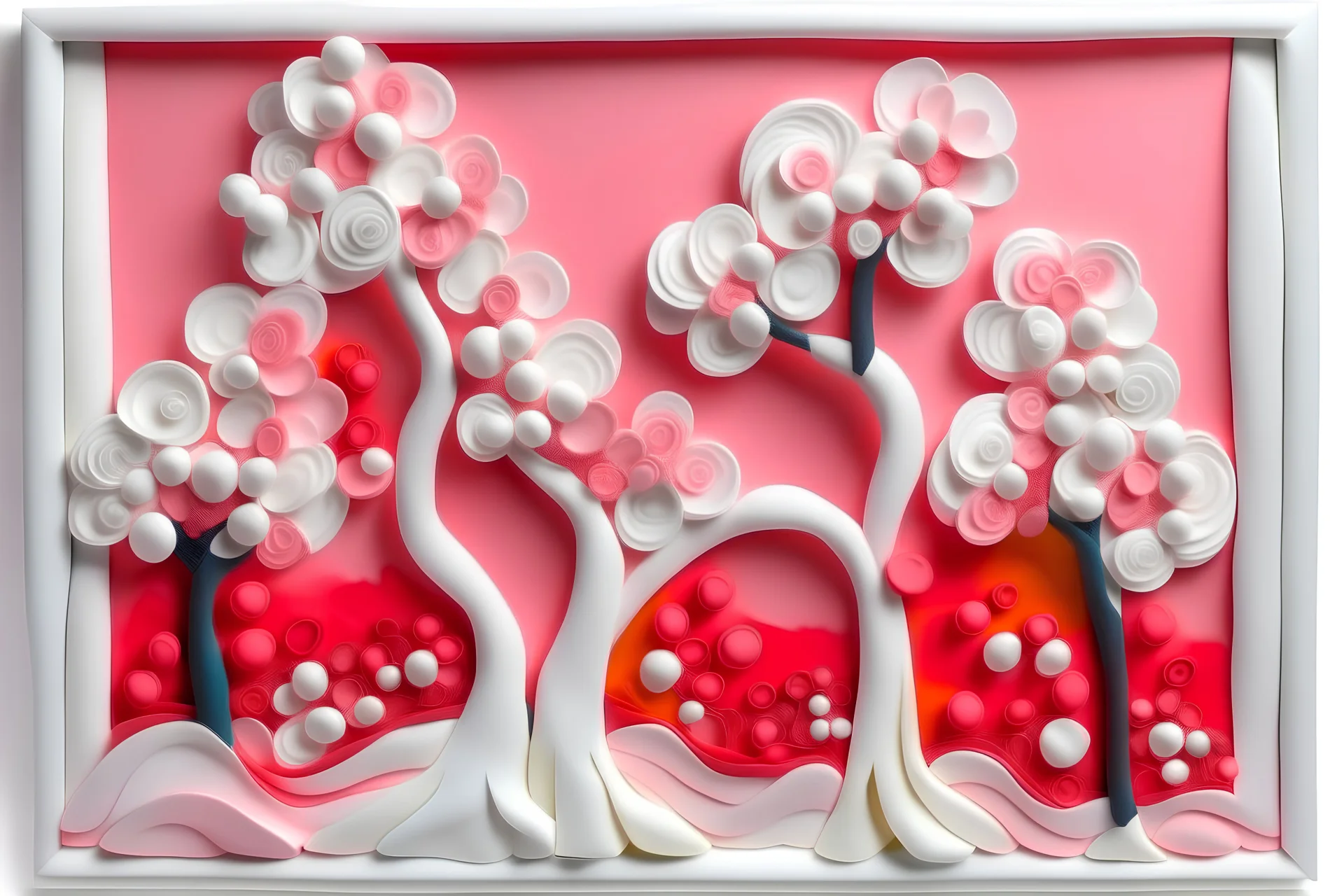 plasticine relief almond tree blossom abstract white pink and coral flowers