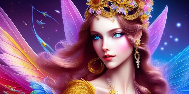 bright fairy, beautiful portrait, flowery landscape