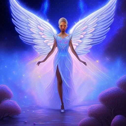 African crystal angel palace ! soft background | god rays | intricate | elegant | blue and pink galactic landscape | highly detailed | illustration | depth of field, luminosity, ultra sharp focus, ultra high definition