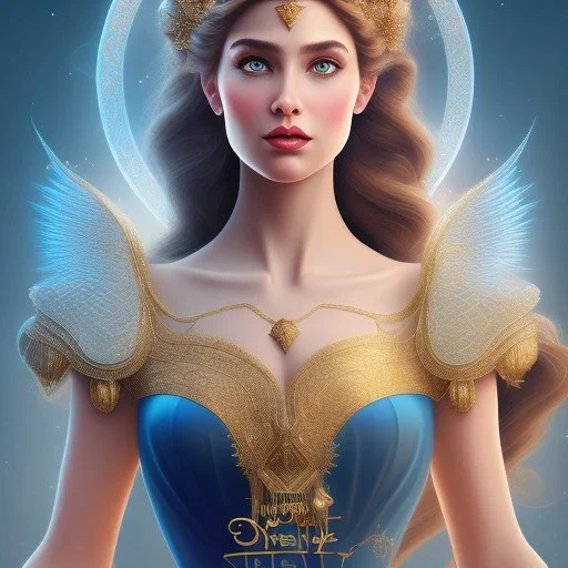 Disney Portrait of greek goddess " with elegant greek goddess apparel.extremely detailed face, ,perfectly centered image,intricate detail.dark hair, sharp dark eyes, bright blue lighting, sarcastic smile, sharp focus hair.