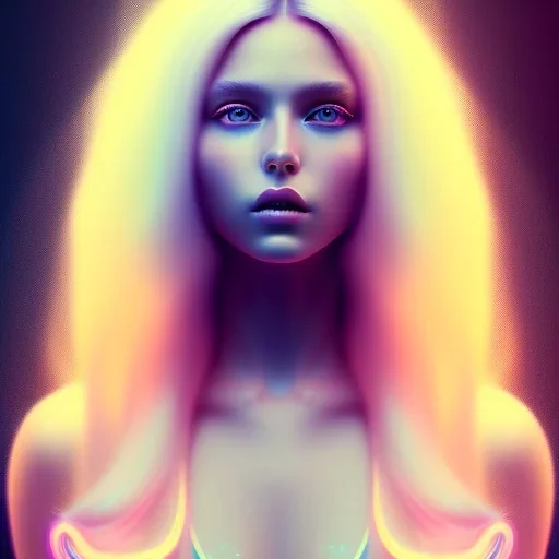 A beautiful portrait of a woman long hair white neon color scheme, high key lighting, volumetric light high details psychedelic background