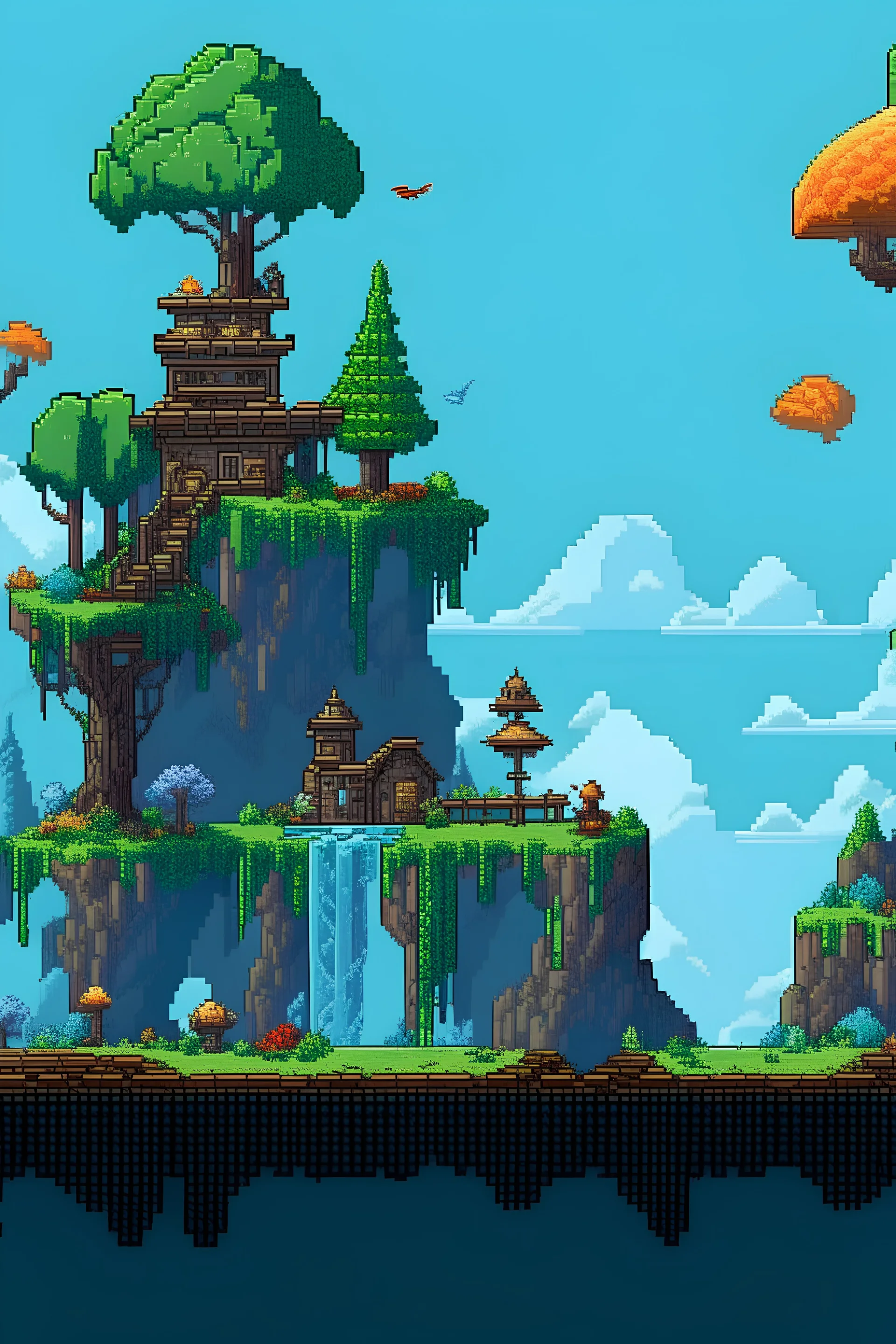 Pixel art computer game fantasy scenery 64 pixels height