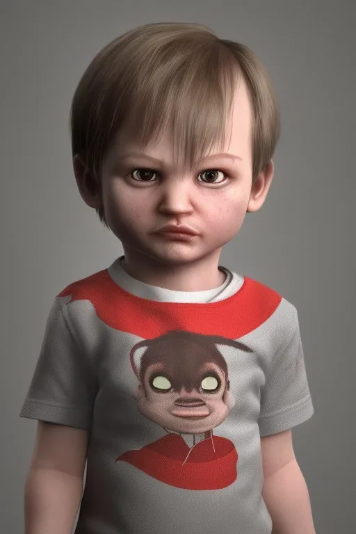 Dahmer toddler, full body, angry, bokeh, hyper realistic