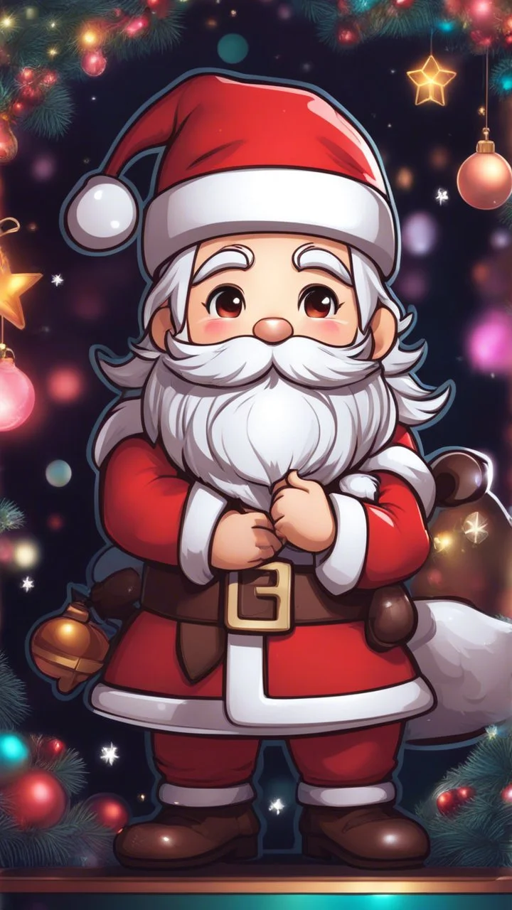 Chibi santa-claus hug big Chocolate in 8k sticker, style of fairy academia, neon lights, intricate details, highly detailed, high details, detailed portrait, masterpiece,ultra detailed, ultra quality