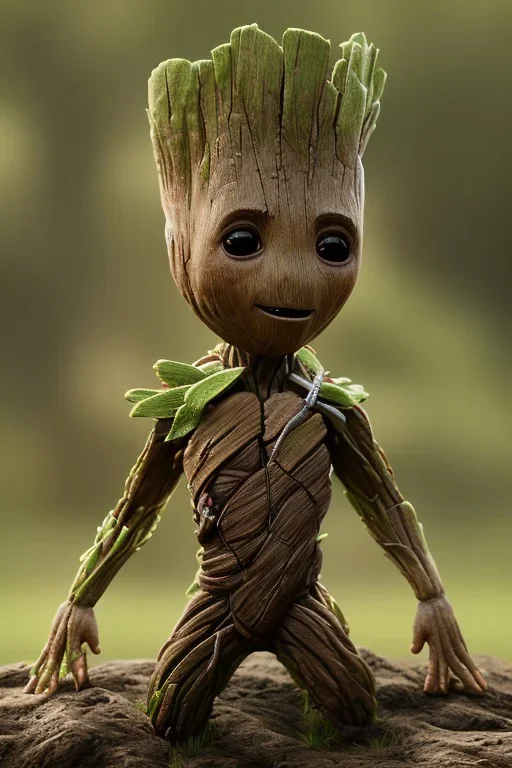 Groot toddler, full body,hair, bokeh, hyper realistic