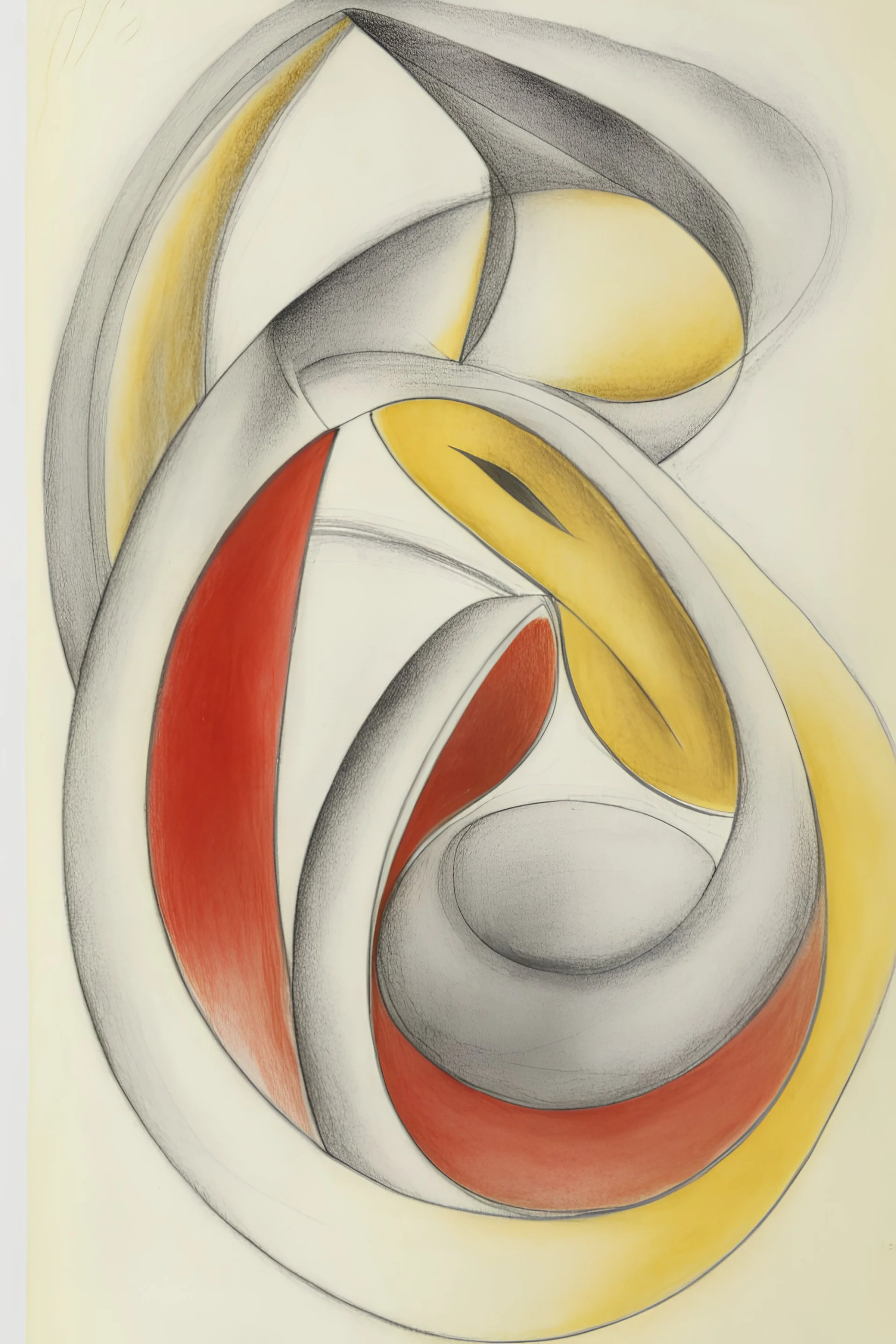 Pencil drawing and watercolour by Barbara Hepworth grey and gold and red