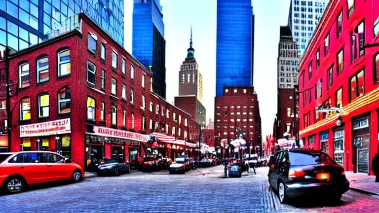 A Tesla's 'Model S Plaid' is doing donuts, on the South Street Seaport, in New York. CINEMATIC. WIDE ANGLE LENS. PHOTO REAL.