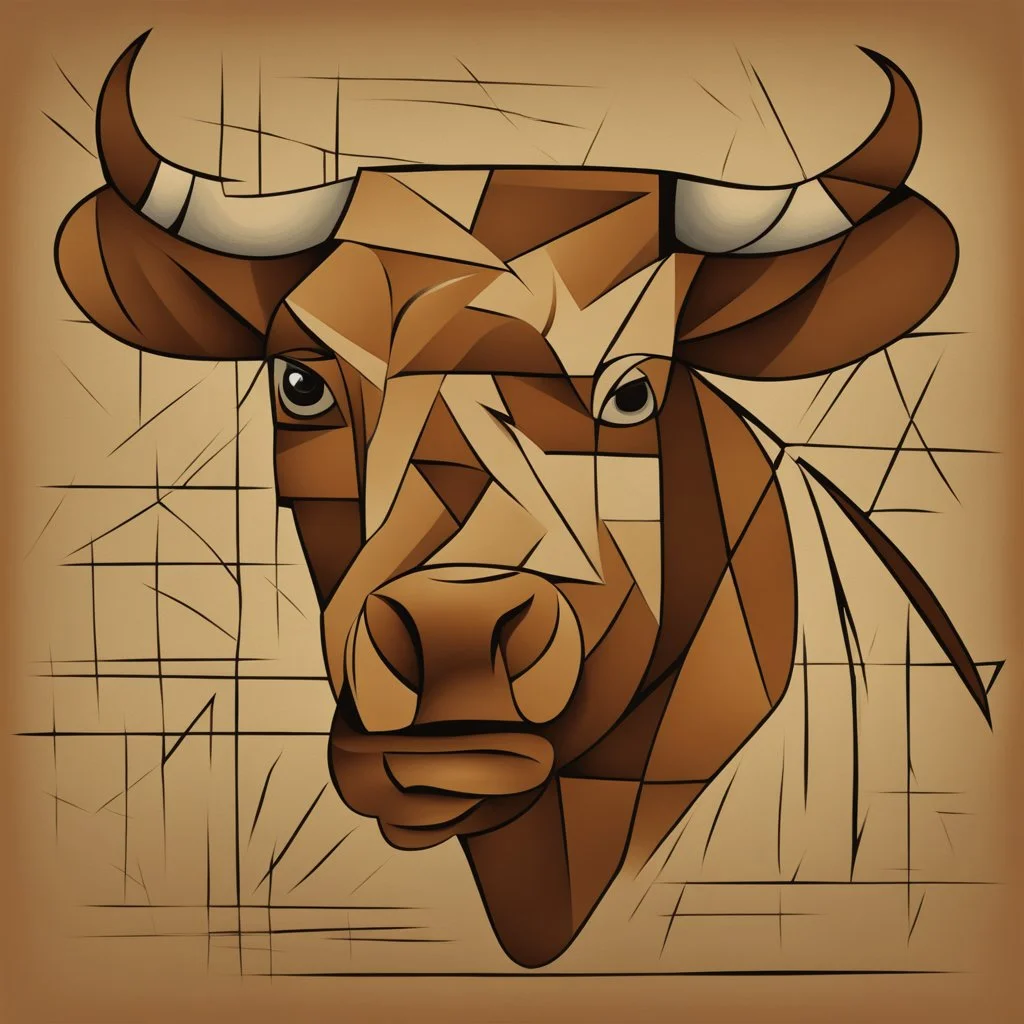 picasso style bull cubism brown