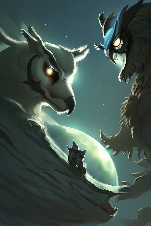 owl and wolf scifi art