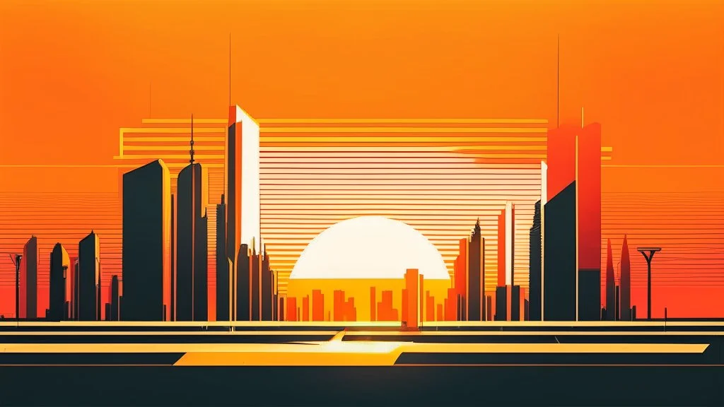 minimal design,shapes, synth-wave, synth-wave sun, synth-wave city, simple,iconic:1.8), synth-wave color in city, comic style
