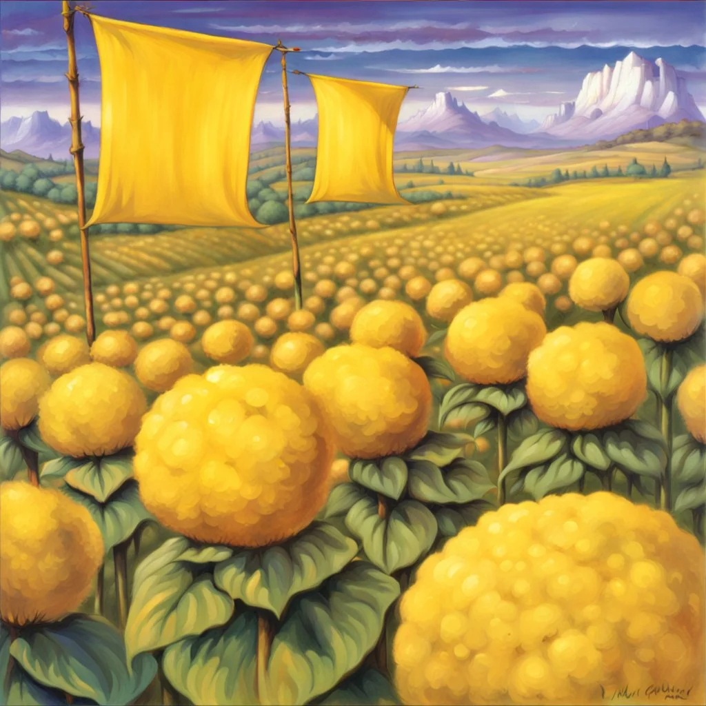 fantasy 90's tcg art of a yellow golden banner