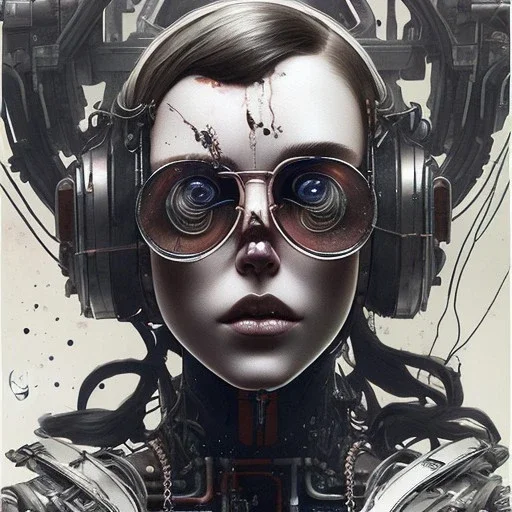 Singer Danish MØ face, Style cyberpunk, watercolor illustration by <John Kenn Mortensen> <Yoji Shinkawa>,