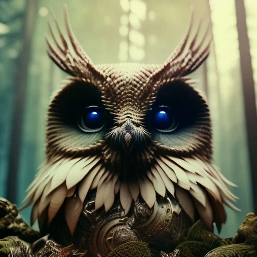 intricate details, realistic, octane, unreal engine, portrait, natural lighting,zoomed out + portrait, volumetric lighting, shiny,extreme detail, Photorealism, High detail, Hyper realistic Owl in forest, macro lens blur,abstract paint, sharp,ef 85mm 5.6, focus, trending by artstation