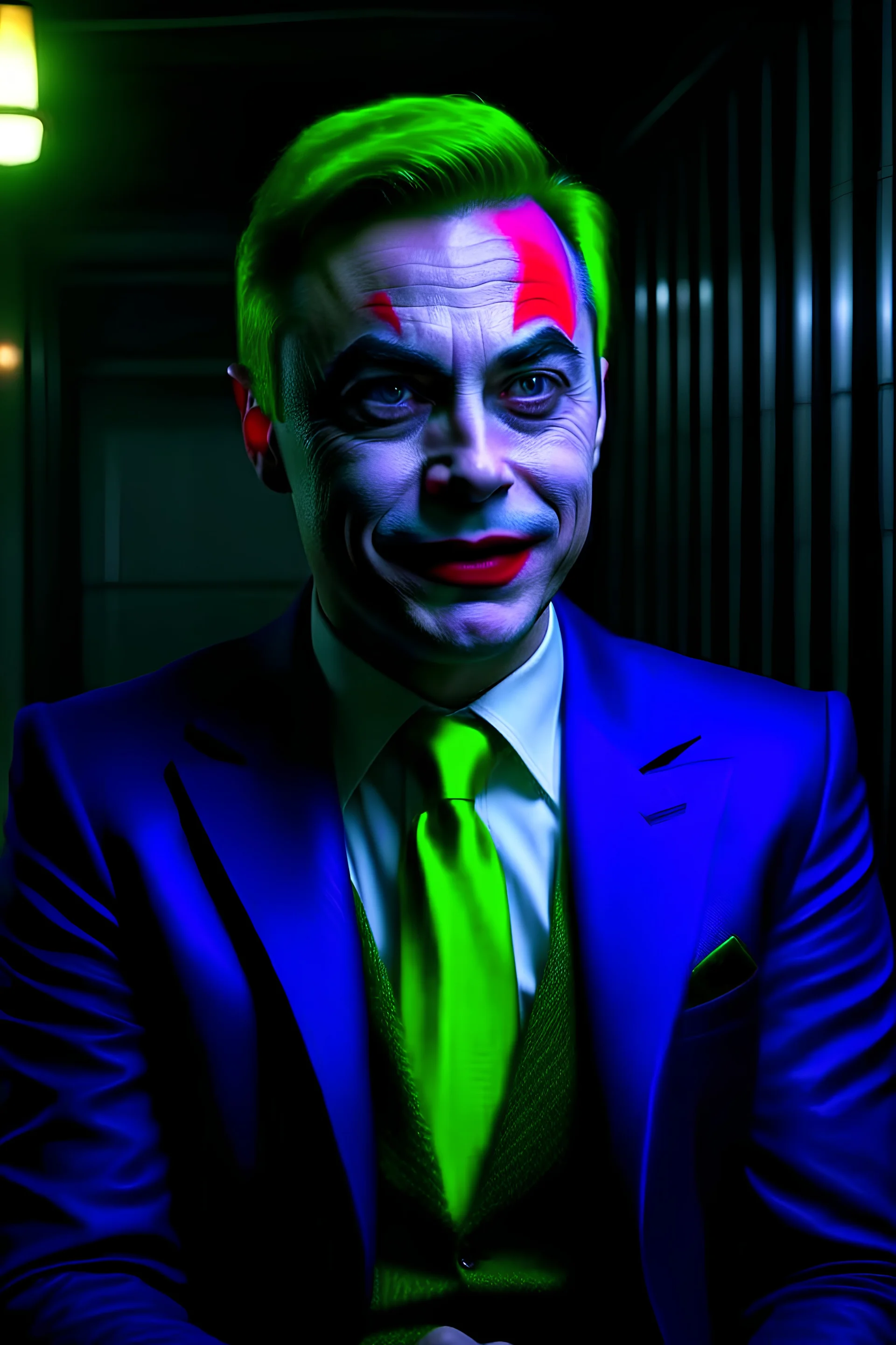 cinematic, elon musk as joker from batman