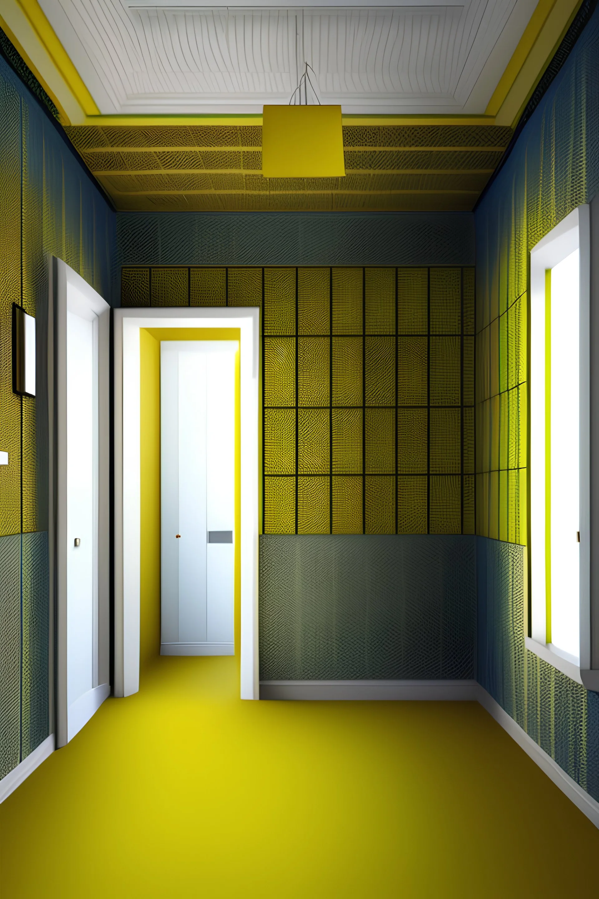 a non-linear space. all rooms appear uniform and share superficial features such as yellowed wallpaper, damp carpet, and inconsistently placed fluorescent lighting.