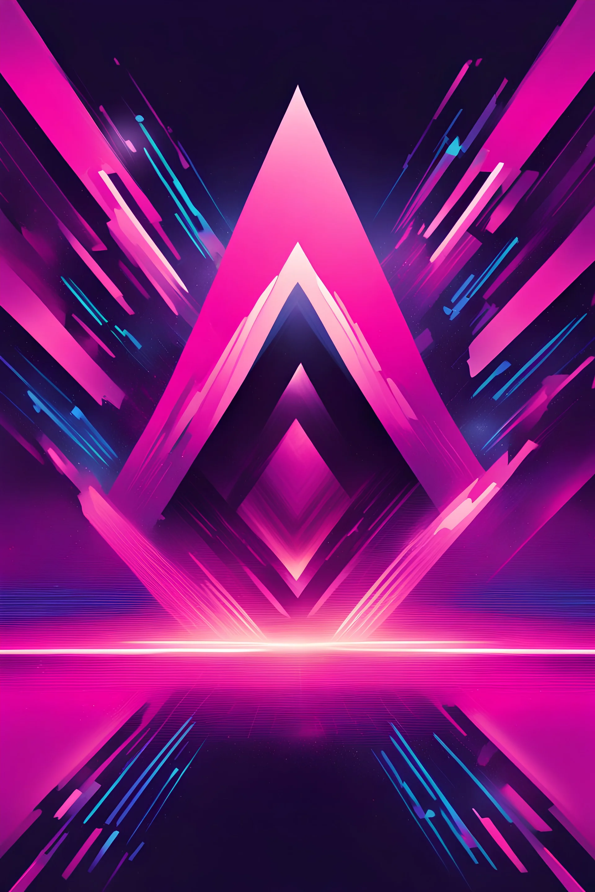 reate an album cover with an abstract, futuristic design that embodies the energy and rhythm of future riddim music. The cover should feature a dynamic blend of geometric shapes and digital elements, such as swirling sound waves and pixelated glitch effects. Use a neon color palette with bright shades of pink, blue, and purple, creating a visually striking and harmonious composition. Incorporate glowing lines and gradients to add depth and movement. The background can feature a stylized cityscap