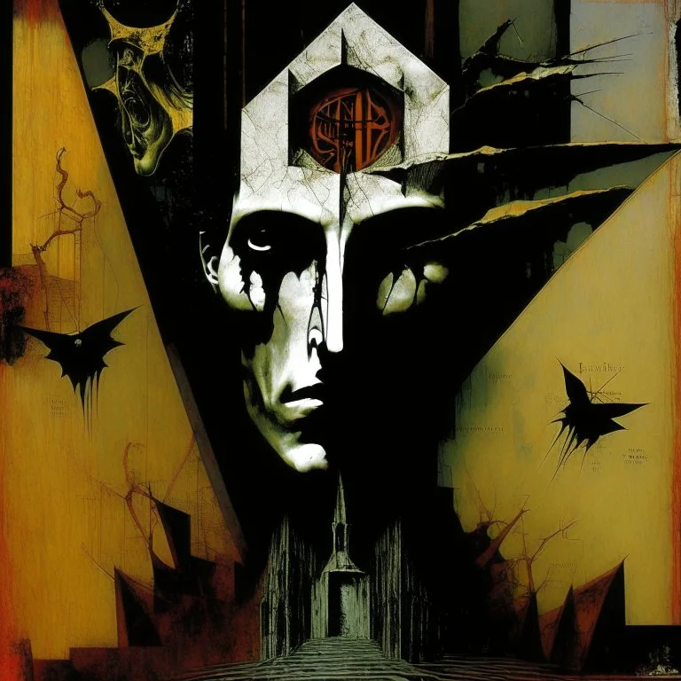 Horror Surreal, Style by Keith Thompson and Colin McCahon, Dante's seventh level of hell = HERESY, symbolic art, diagonal composition, radical bio deformity, masterpiece, strangecore and absurdity, overdose of grotesque, eerie, smooth, Expressionism, by Dave McKean