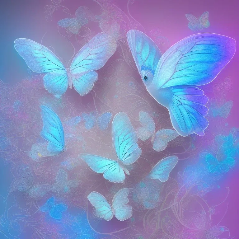 luminous pastel colors, blue butterfly