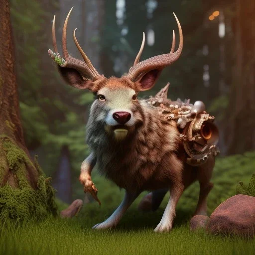 pixar art style of fantasy stag in native environment, monotone color, full body, by mobeius, au naturel, hyper detailed, digital art, trending in artstation, cinematic lighting, studio quality, smooth render, unreal engine 5 rendered, octane rendered, art style by klimt and nixeu and ian sprigger and wlop and krenz cushart