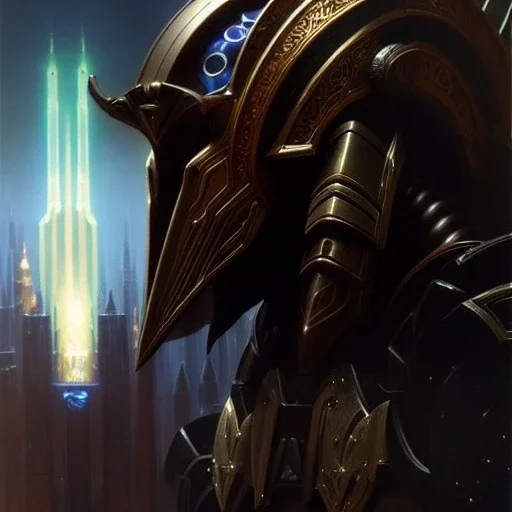 portrait 'Dark Templar Protoss Unit-Starcraft' ancient metal armor ,painting by gaston bussiere, greg rutkowski, yoji shinkawa, yoshitaka amano, tsutomu nihei, donato giancola, tim hildebrandt, oil on canvas, cinematic composition, extreme detail,fit full head inside picture,16k