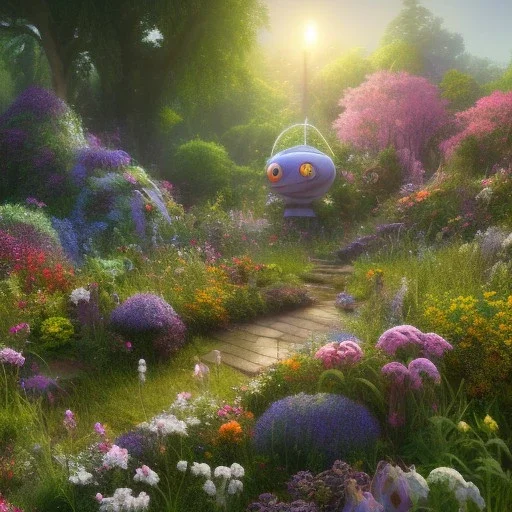 pixar style, volumetric summer garden environment and background, realistic painting of m&m, looking excited, volumetric lighting, dramatic lighting, detailed digital painting, extreme dense and fine fur, anime, ornate, colour-washed colors, elegant, small minutiae, tiny features, particulars, centered, smooth, sharp focus, renderman gofur render, 8k, uhd, detailed eyes, realistic shaded volumetric lighting, sunlight caustics, backlight, centered camera view