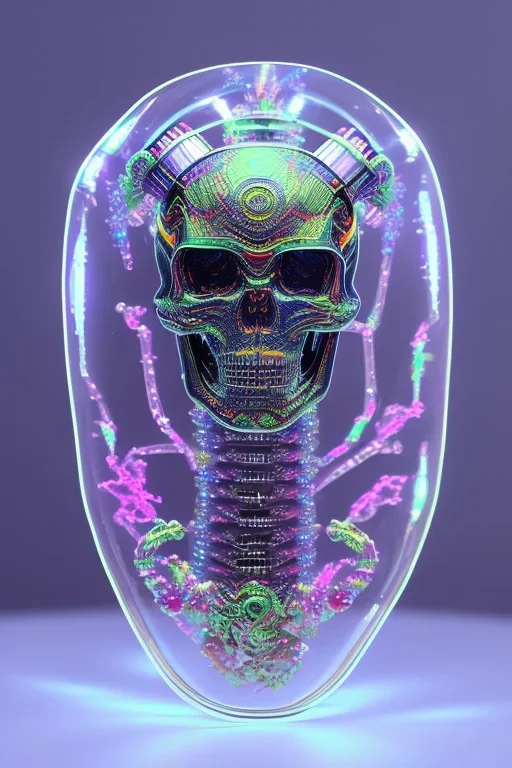 Futuristic Neon crystal skeleton samurai smoke glass fire water