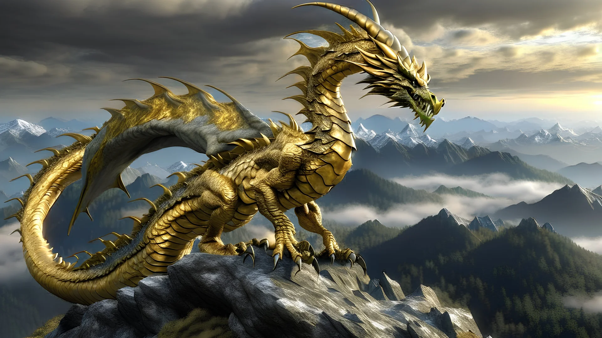 Golden gray Dragon on mountaintop