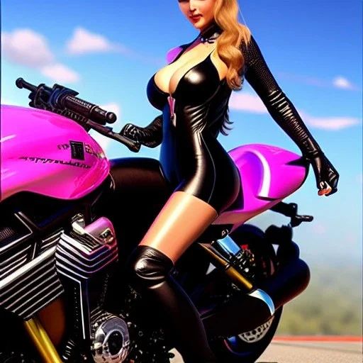 fullbody portrait 'beautiful face sexy Busty Female Biker riding a Superbike',hyperrealistic skin,Hyperrealistic crystal clear eyes,wearing skintight pink latex,painting by gaston bussiere, greg rutkowski, yoji shinkawa, yoshitaka amano, tsutomu nihei, donato giancola, tim hildebrandt,Evan Lee, oil on canvas, cinematic composition,sharp image, extreme detail,((fit full head inside picture)),32k