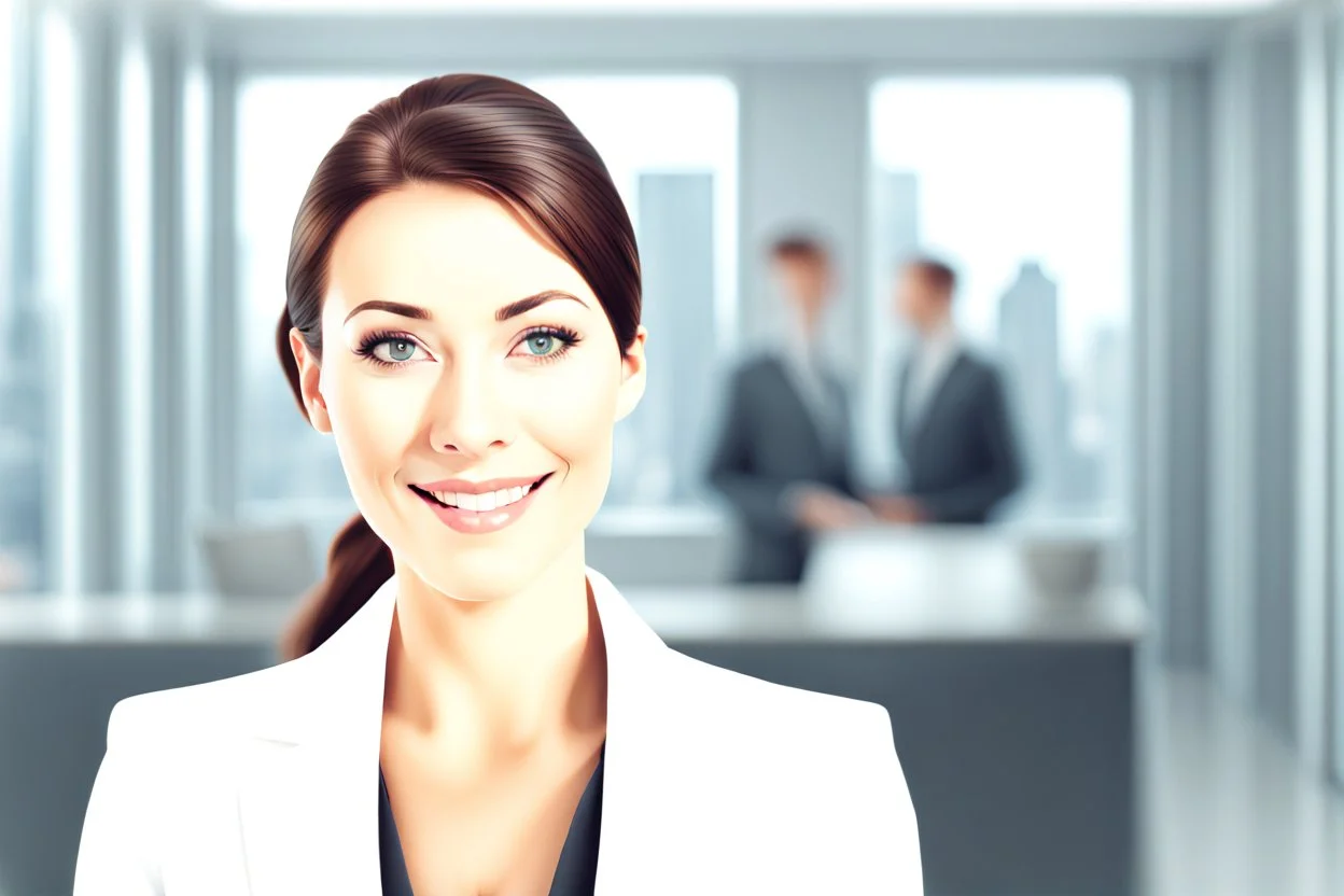 beautiful professional looking business woman talking to the camera