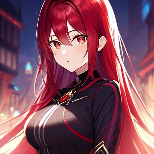 girl, masterpiece, best quality, volumetric lighting, detailed outfit, perfect eyes, crimson hair, red eyes, long hair,