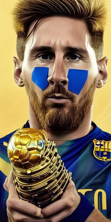 Insanely detailed portrait of messi wearing an infinity gauntlet bearing a world cup trophy emblem::perfect proportions::by Artgerm, Greg Olsen, Pixar, WLOP:: hyperrealistic, hyper detailed,photorealistic::a masterpiece,incredible composition,amazing depth, imposing,meticulously composed,8k::unreal engine ::Mappa studios::detailed matte painting,deep color,fantastical,intricate detail,splash screen,complementary colors,fantasy concept art, 8k resolution trending on Artstation Unreal Engine