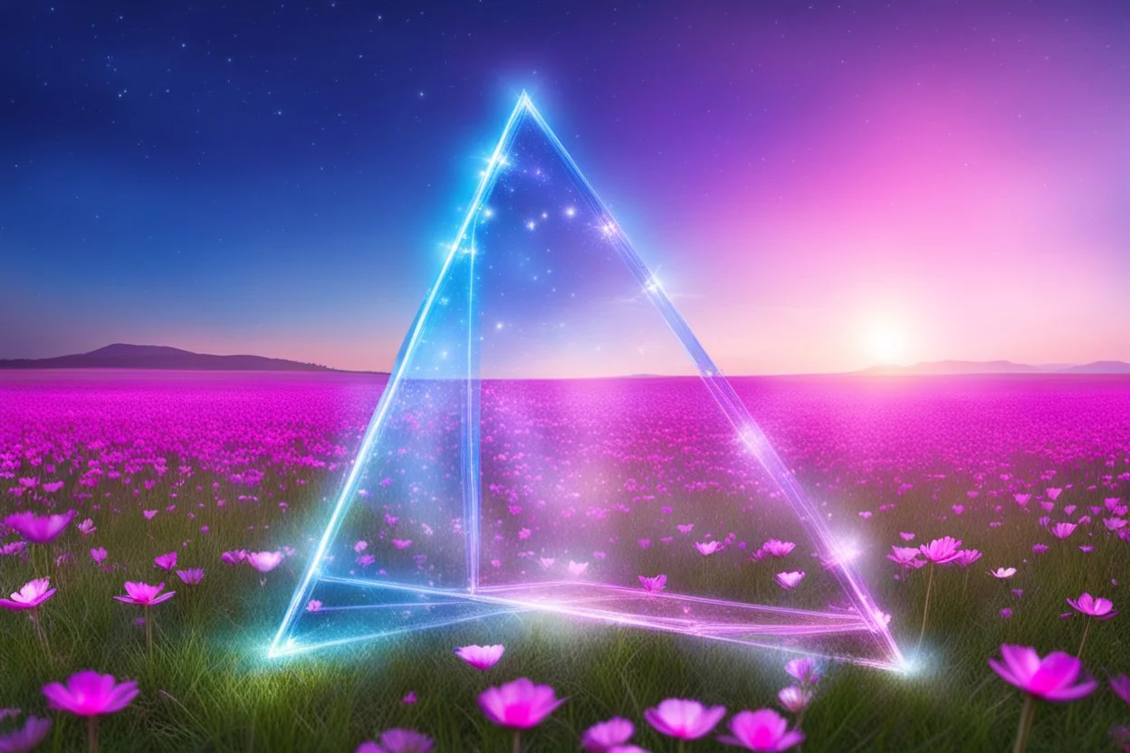 magic brightness triangle structure of light and bluebeam in a magic blue and pink lawn in a fairy cosmo, with lightness sky