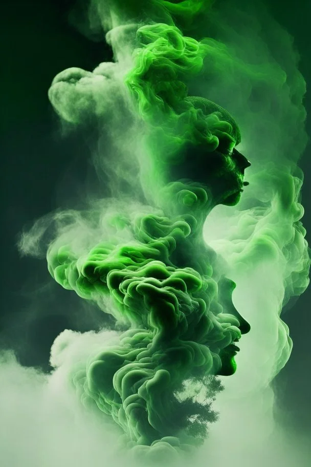 green smoke in a shape of a person cloud air elemental humanoid