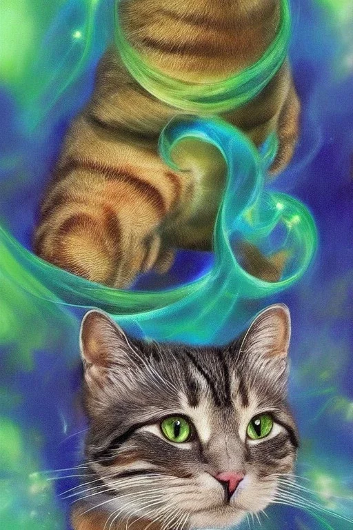 Aquarius zodiac sign, cat, blue, green, hyper realistic