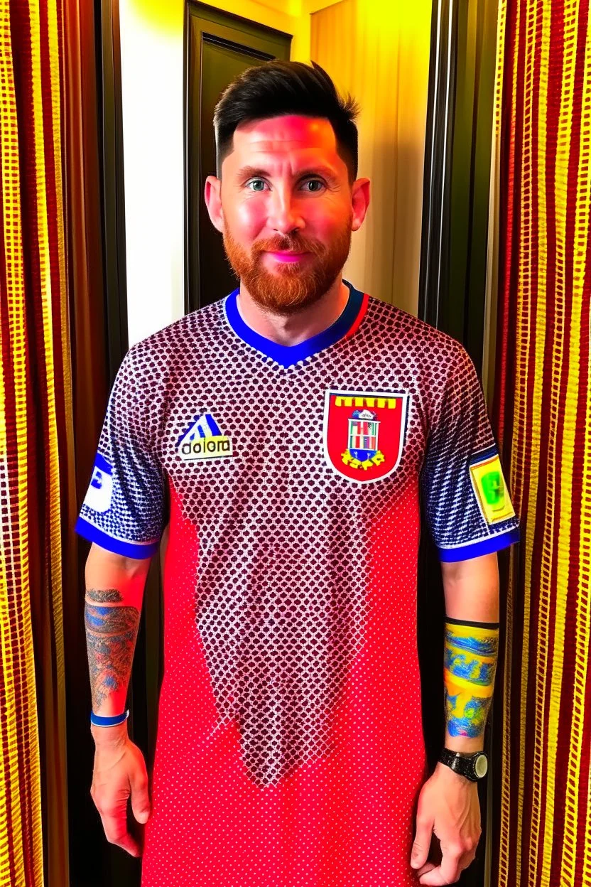 Messi wearing the Moroccan shirt .