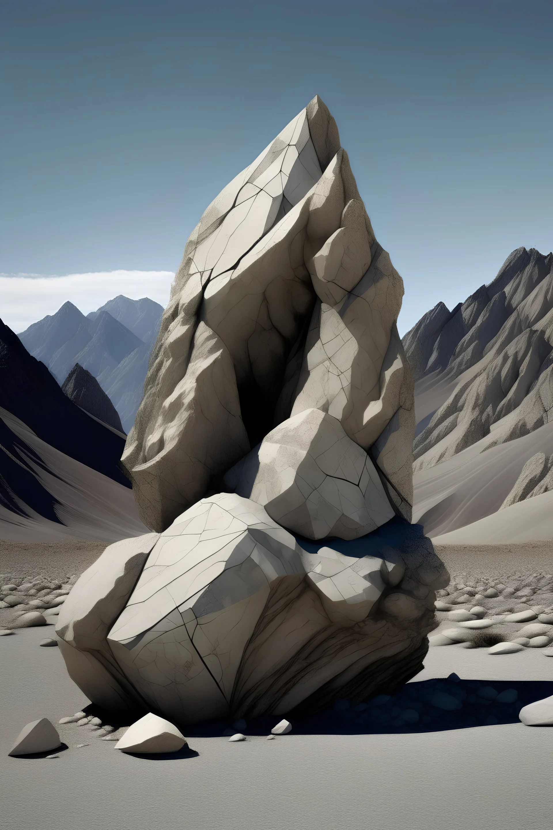 No. 28, with details of a three-dimensional rock on the surface of the Earth, with a background of rocky mountains