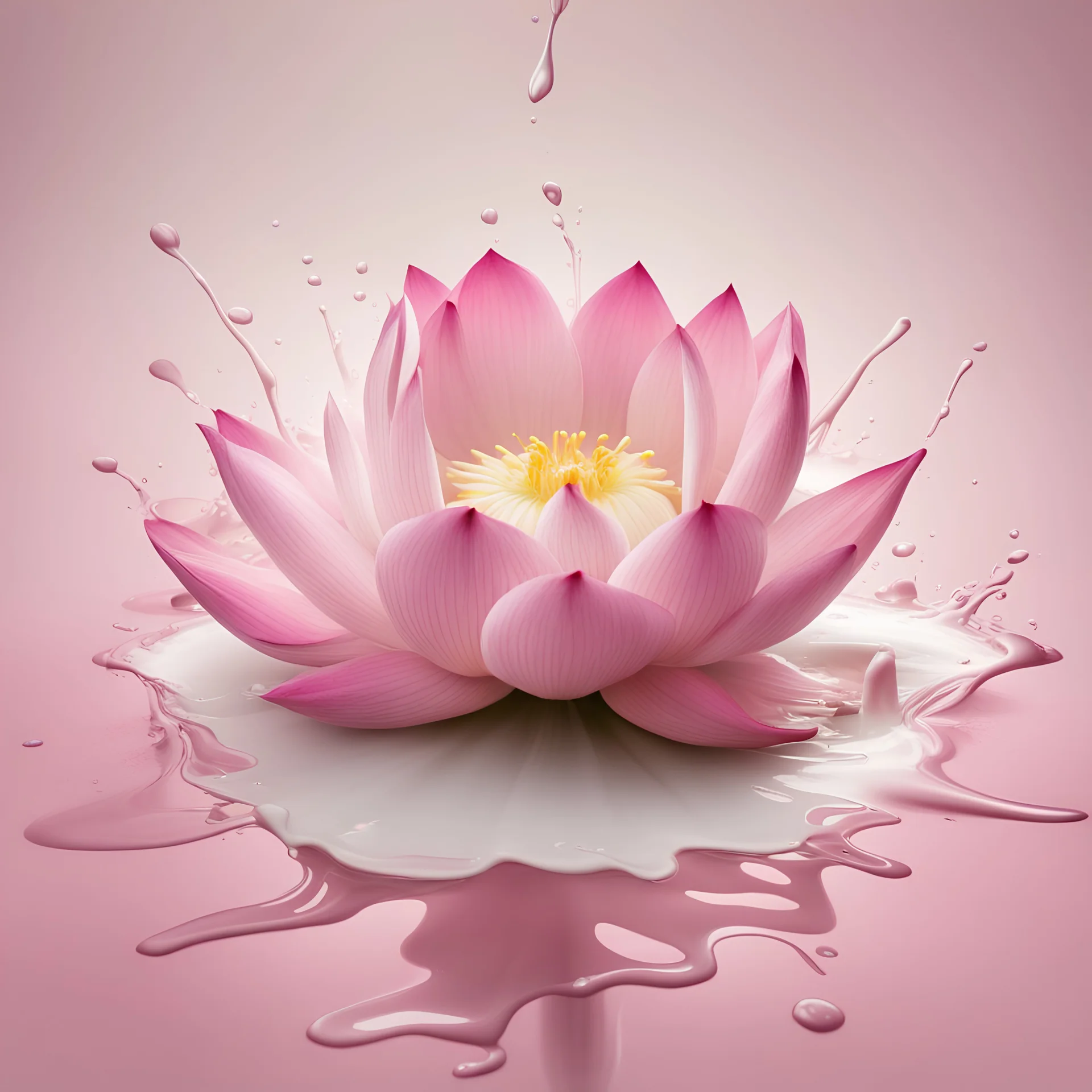 A beautiful pink lotus flower dropped into the creamy texture of a splash of milk