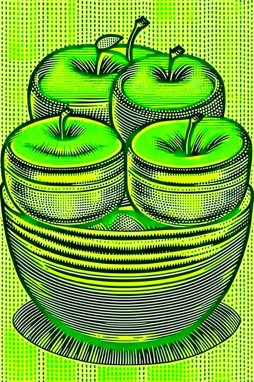 Vintage pop art style of a bowl of sliced apples