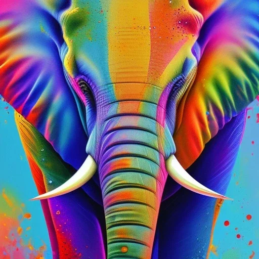 Elephant head portrait, bright colors, splash paint, centered, detail, 8k resolution