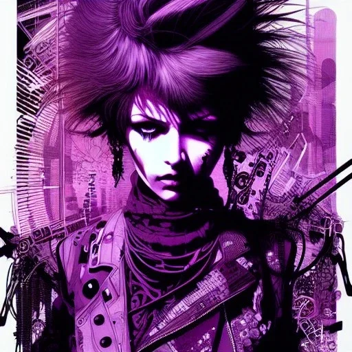 beautiful punk girl, hyper detailed, hyperdetailed, intricately detailed, illustration by <kilian eng> <Yoji Shinkawa>, purple tones,