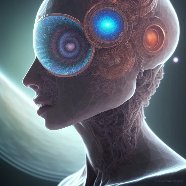 portrait full human body, meditation, third eye, universe, fourth dimension, fractal, realistic, 8k, high quality, extreme detail, symmetrical,