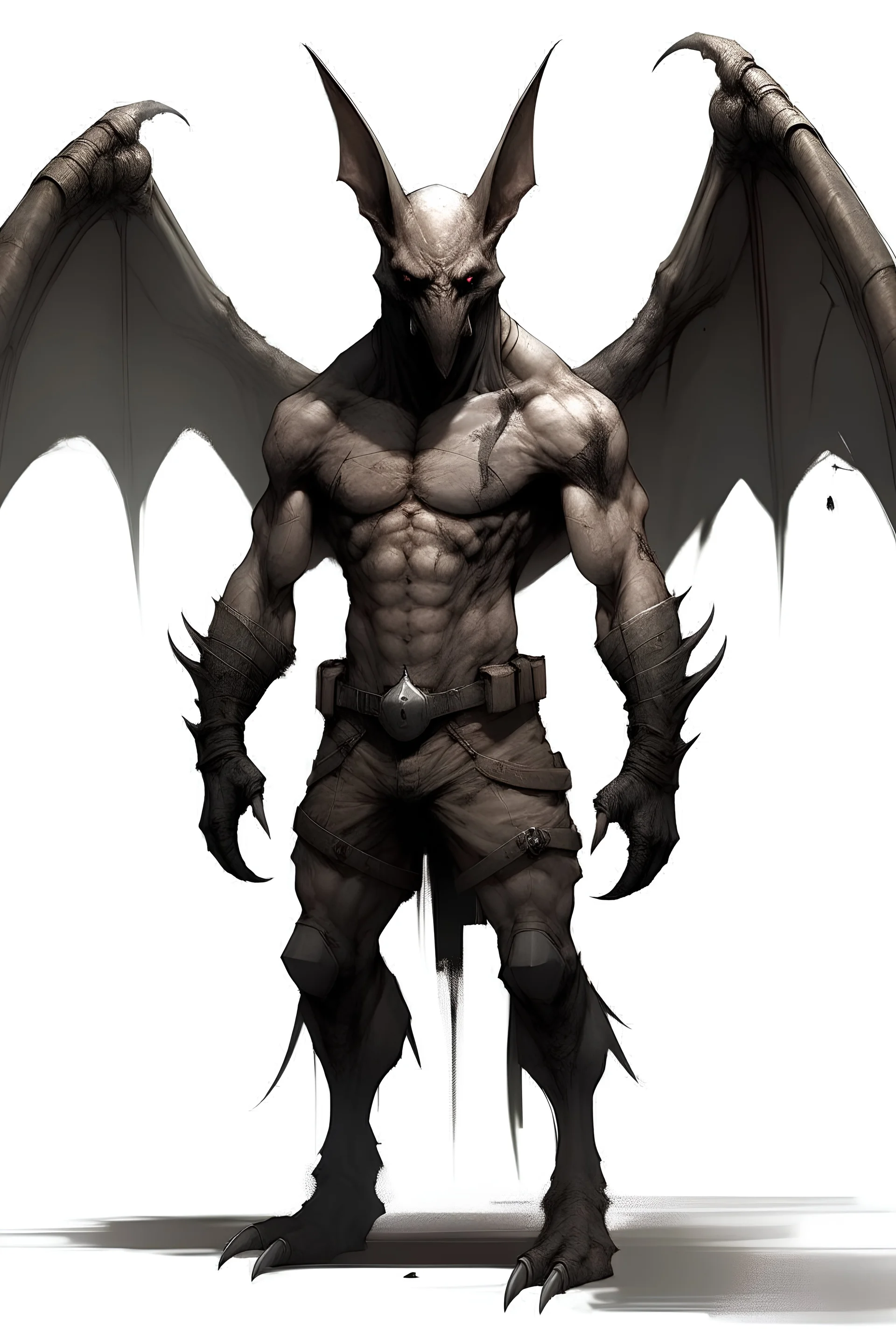 oversized, muscular, anthro bat, full body, post-apocalyptic, concept art, blank background