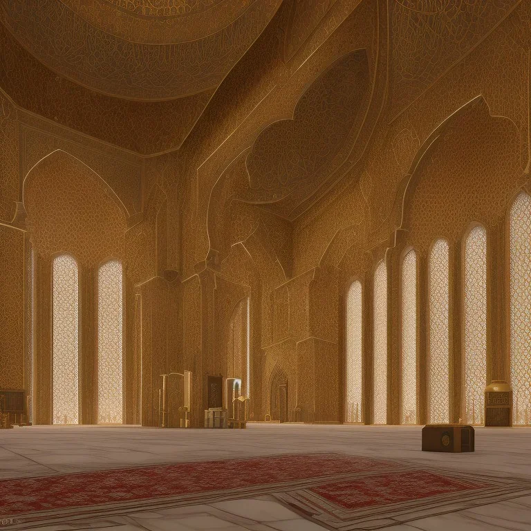 Paradise, a mosque, a qatar city, realistic, Quran, outside view, and cinematic license.