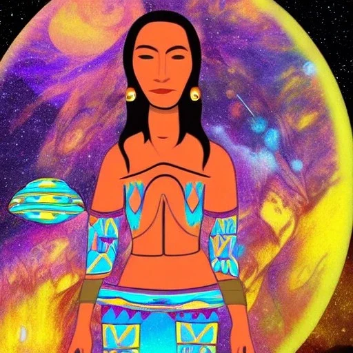 subtle indigenous woman in a galactic ambiance