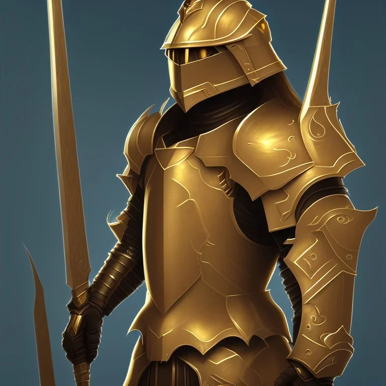 a paladin wearing golden armor without a helmet