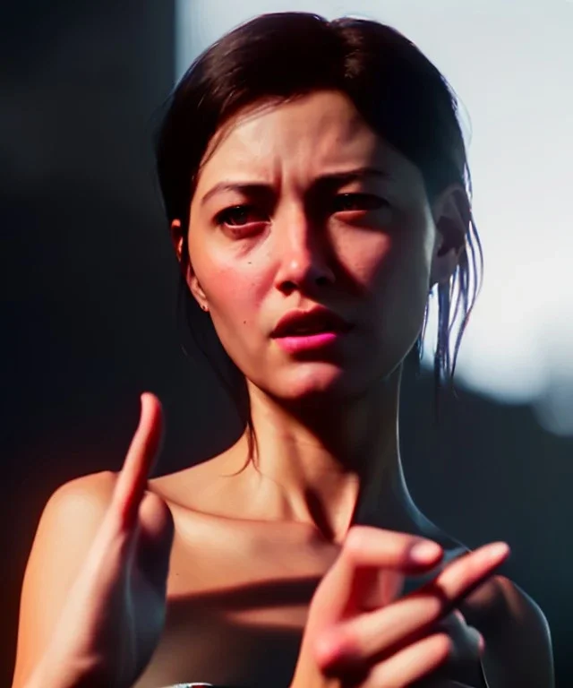 Ultra Realistic image portrait, medium shot view, woman making the fuck you finger gesture, highly detailed, unreal engine 5, RTX, ultra detail, volumetric lighting, finely drawn, high definition, high resolution.