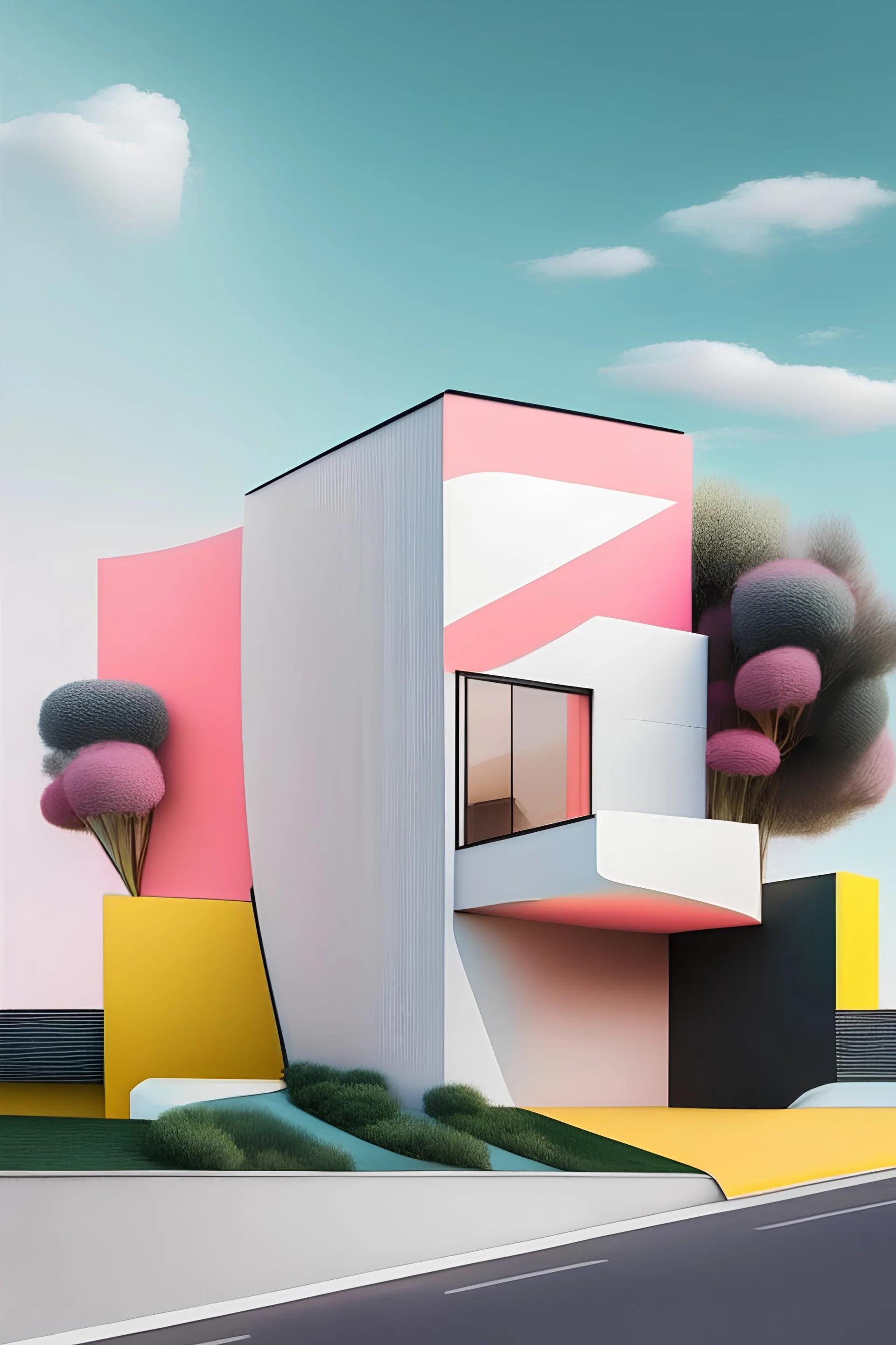 a fashion design platform that has bright modern facade design with a landscape design in a sloping area