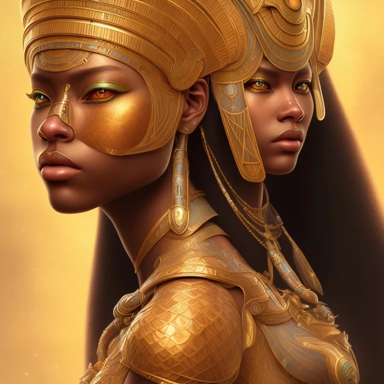 sango fantasy, fantasy magic, intricate, sharp focus, illustration, highly detailed, digital painting, concept art, matte, masterpiece head sexy Indonisian beauty black afro hair earth lady Golden snake head Egyptian princess pyramid